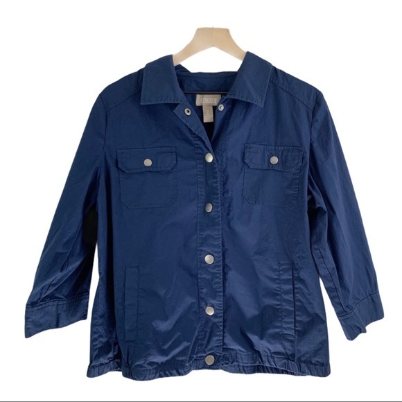 CHICOS Lightweight Blue Snap Front Jacket - Picture 1 of 12
